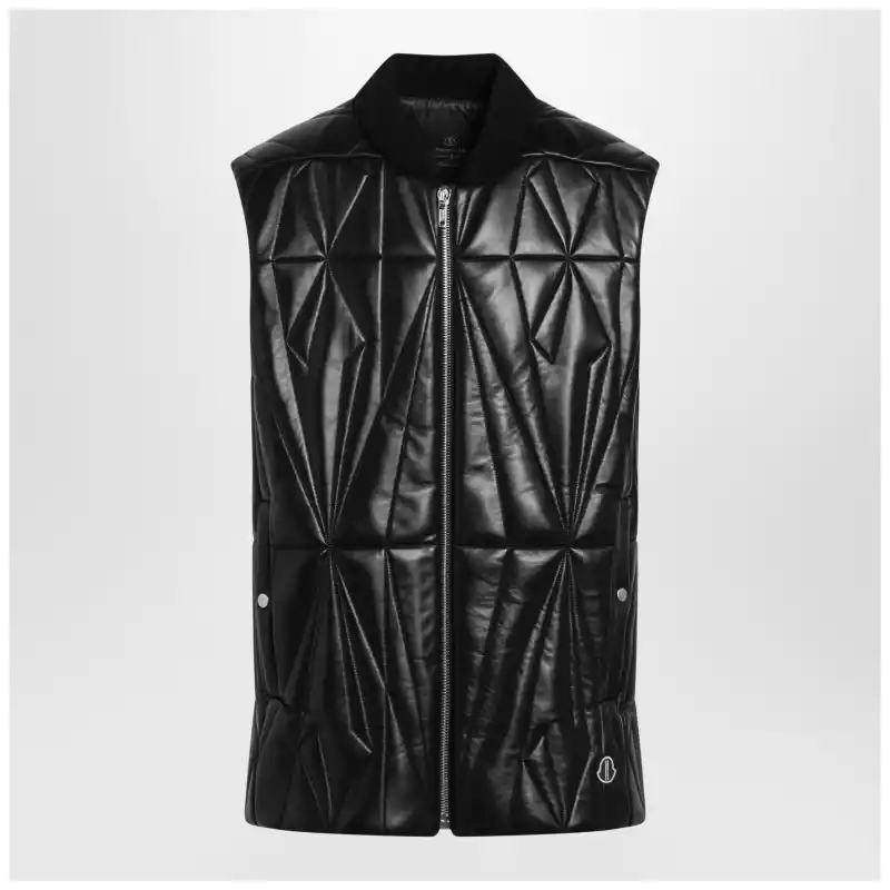 Moncler + Rick Owens Black faux leather zip-up vest