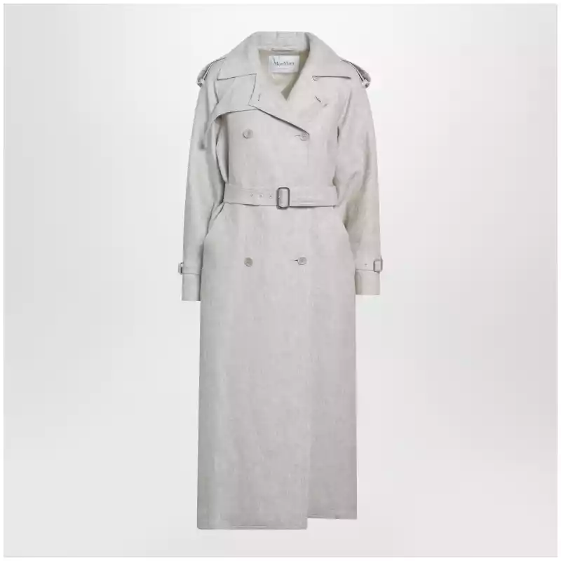 Max Mara Sand-coloured double-breasted duster coat in linen drill