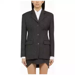 Off White Off-White™ Grey single-breasted pinstripe jacket in wool blend