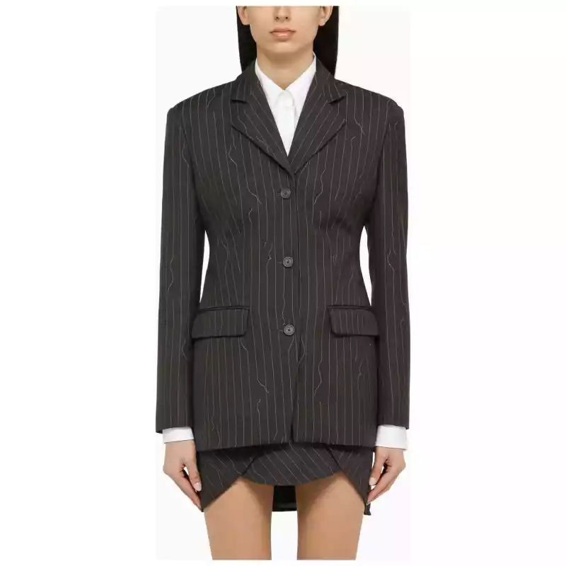 Off White Off-White™ Grey single-breasted pinstripe jacket in wool blend