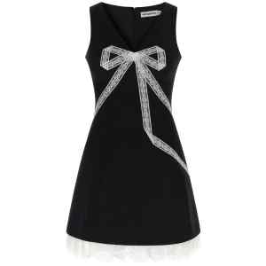 Self-Portrait Black Crêpe Bow Lace Mini Dress