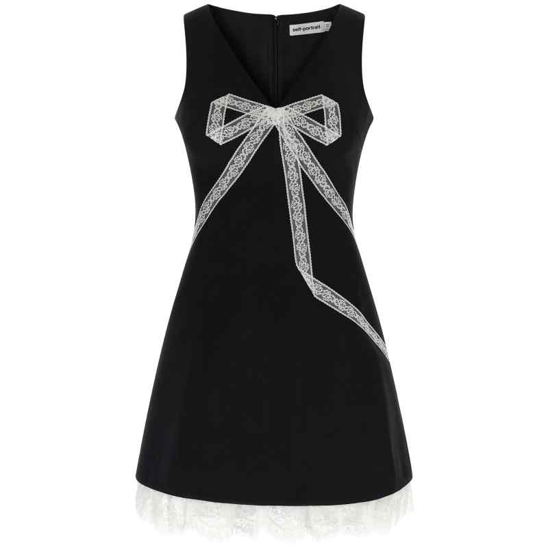 PF26004SBBLACK_01_M_2026-05-15T07-38-24.965Z Self-Portrait Black Crêpe Bow Lace Mini Dress