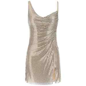 Self-Portrait Champagne Rhinestone Draped Mini Dress