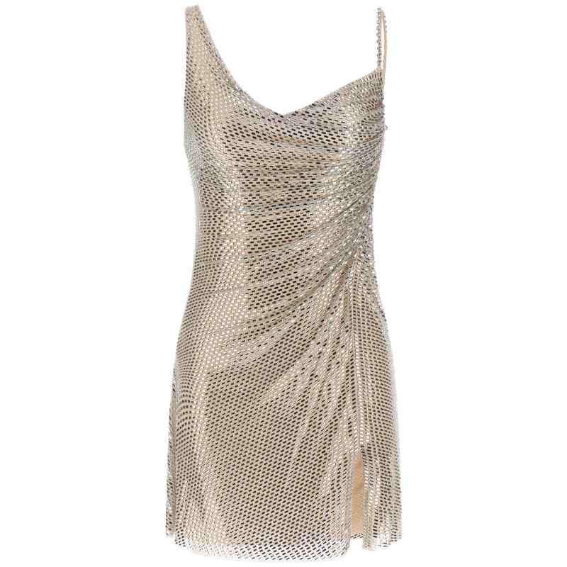 Self-Portrait Champagne Rhinestone Draped Mini Dress