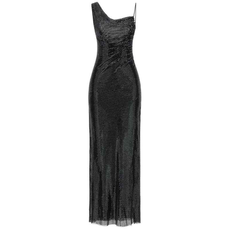 Self-Portrait Black Rhinestone Draped Maxi Dress