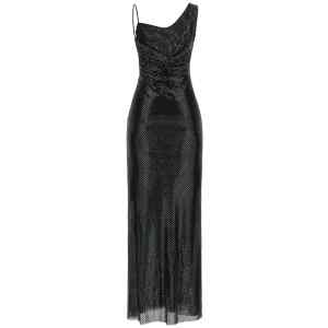 Self-Portrait Black Rhinestone Draped Maxi Dress