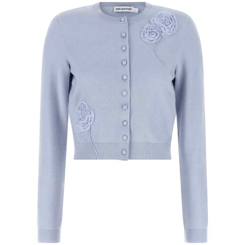 Self-Portrait Blue Flower Knit Cardigan