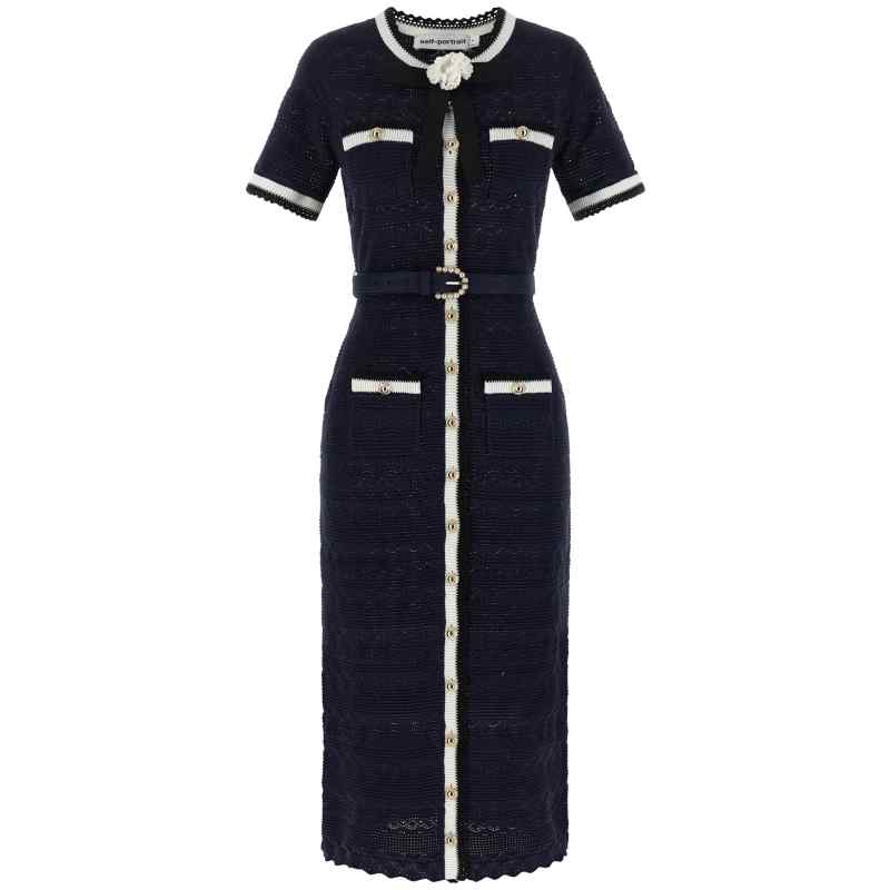 PF26072MANNAVY_01_M_2026-05-15T07-38-32.361Z Self-Portrait Navy Pointelle Knit Midi Dress