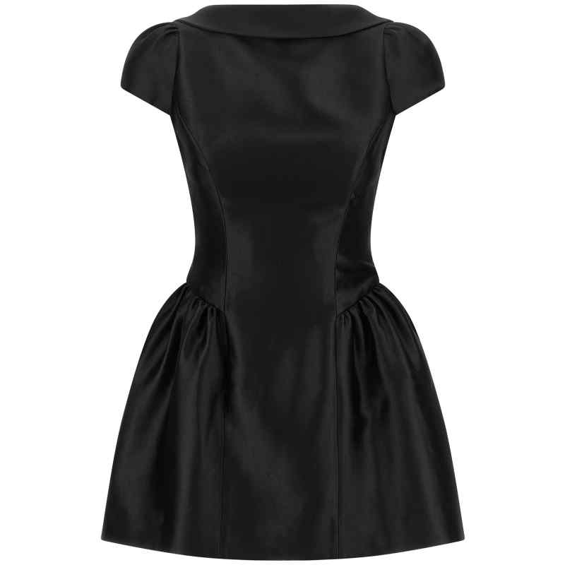 Self-Portrait Black Taffetà Collared Mini Dress