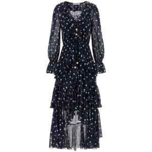 Self-Portrait Polka Dot Georgette Ruffle Maxi Dress