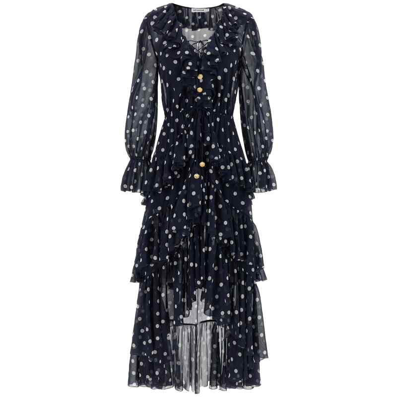 Self-Portrait Polka Dot Georgette Ruffle Maxi Dress