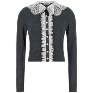 Self-Portrait Grey Lace Collar Knit Cardigan