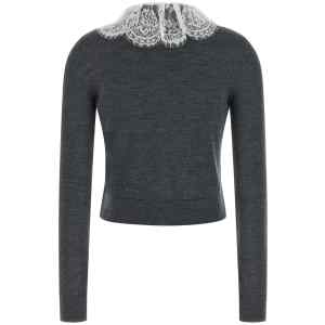 Self-Portrait Grey Lace Collar Knit Cardigan
