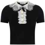 Self-Portrait Black Knit Lace Collar Top