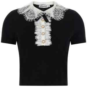 Self-Portrait Black Knit Lace Collar Top