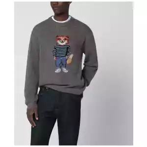 Maison Kitsuné Grey mélange sweater with Dressed Fox intarsia