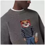 Maison Kitsuné Grey mélange sweater with Dressed Fox intarsia