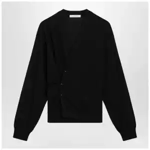 LEMAIRE Black asymmetric wool-blend cardigan