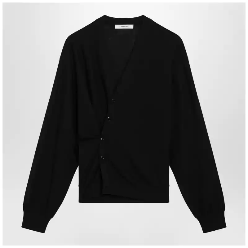 LEMAIRE Black asymmetric wool-blend cardigan