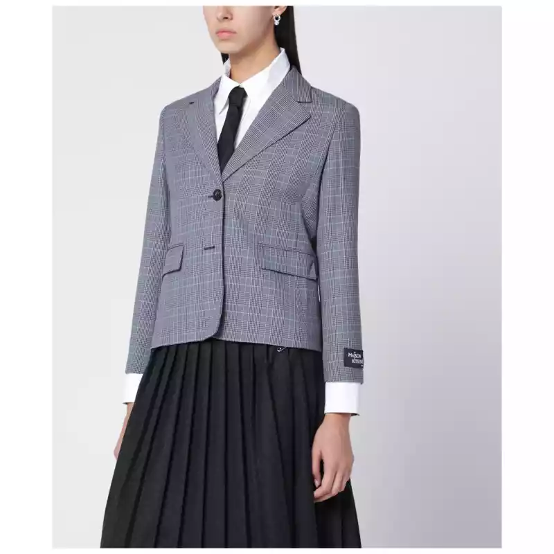 Maison Kitsuné Blue checked single-breasted blazer