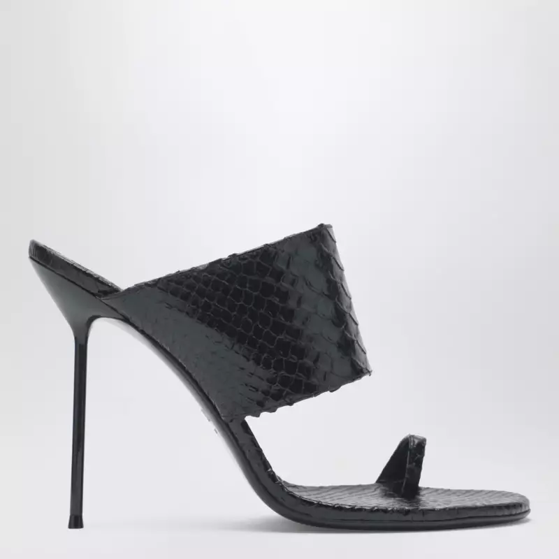 Paris Texas Lidia python-effect black leather thong mule