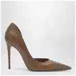 Paris Texas Vera 105 coffee-colored leather pumps with python-effect