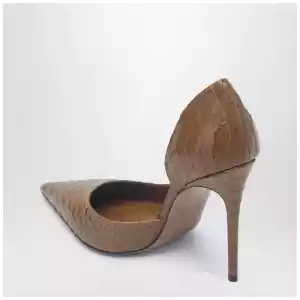Paris Texas Vera 105 coffee-colored leather pumps with python-effect