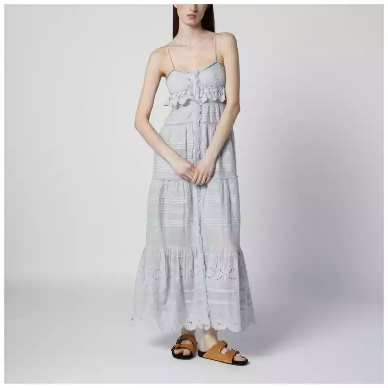 ISABEL MARANT Étoile Light blue Paule long cotton dress with lace