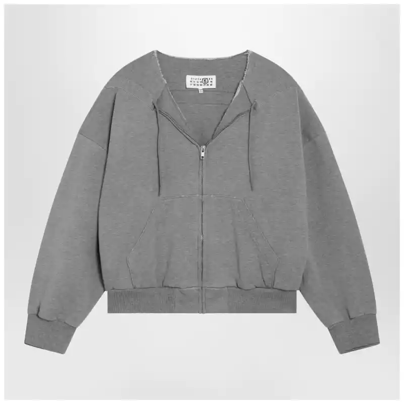 MM6 Maison Margiela Felpa con zip e coulisse in cotone grigia