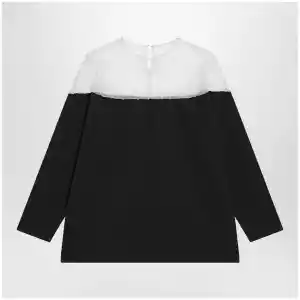 MM6 Maison Margiela Black top with logo print and sheer insert