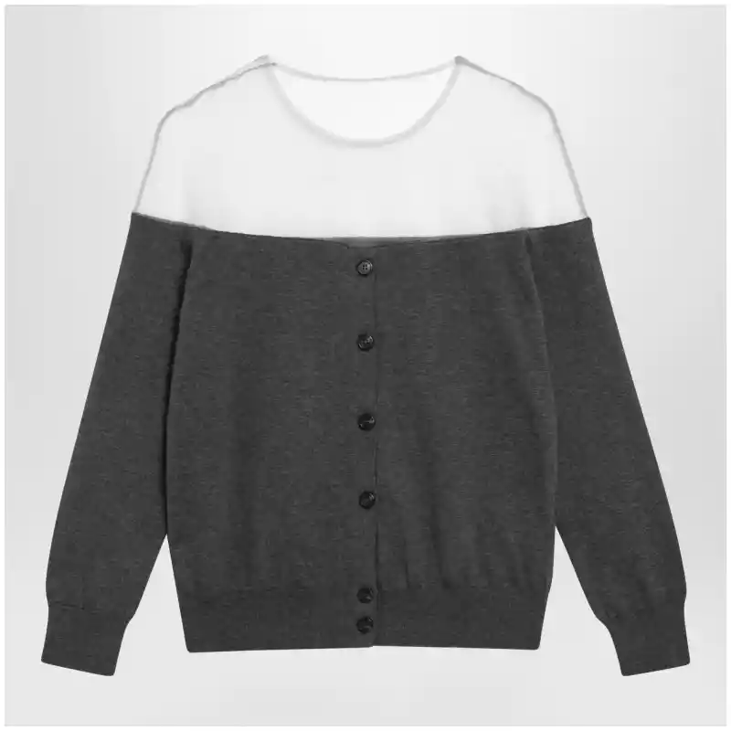 S62HP0043M13273_S_MM6-860M.x MM6 Maison Margiela Knit cardigan with sheer yoke in cotton dark grey
