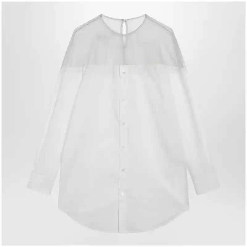 MM6 Maison Margiela Cotton shirt with sheer panels in off-white