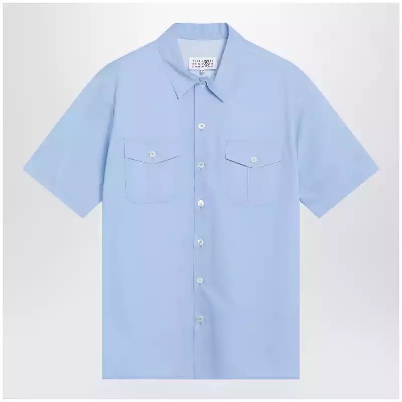 MM6 Maison Margiela Short-sleeve poplin shirt with reinforcements, light blue