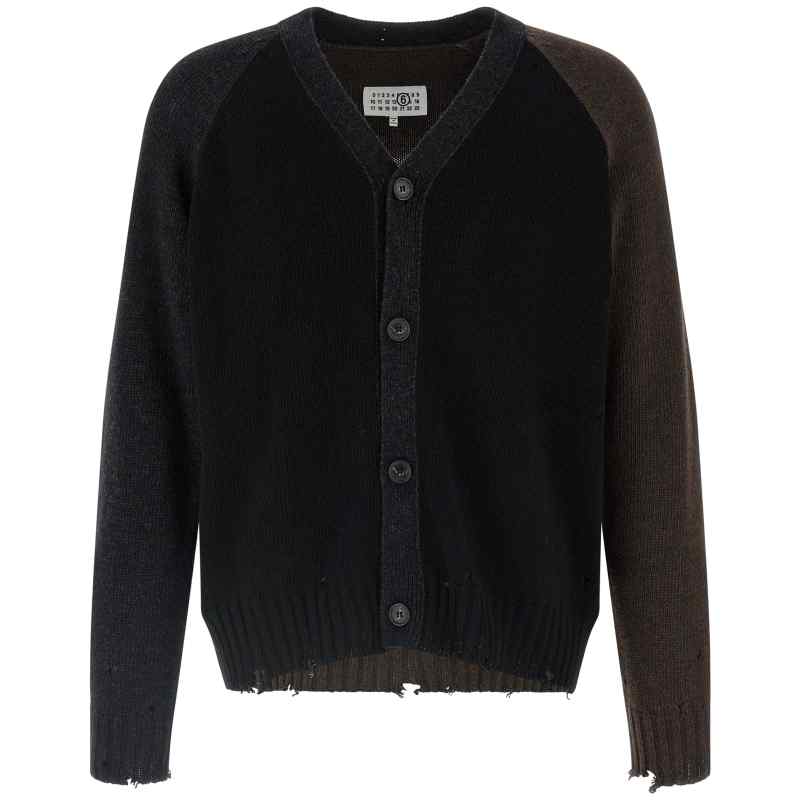 Mm6 Maison Margiela Two-tone Suede Patch Cardigan