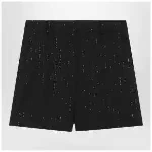 Max Mara Pianoforte Black Shorts with pinstripe-effect micro sequins