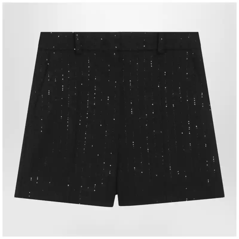 Max Mara Pianoforte Black Shorts with pinstripe-effect micro sequins