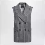 S Max Mara Double-Breasted Pinstripe Linen Vest