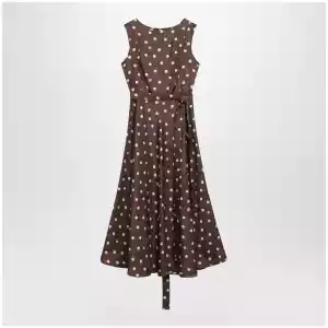 S Max Mara Printed silk twill sleeveless midi dress in brown