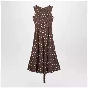 S Max Mara Printed silk twill sleeveless midi dress in brown