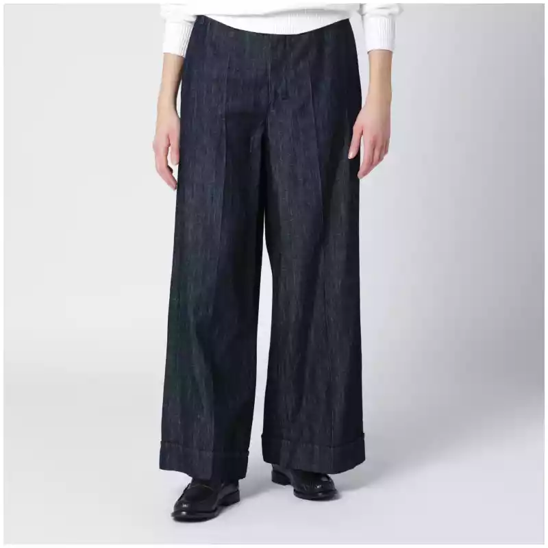 SMMMELODIADE_S_MAXS-001.a S Max Mara Straight navy blue cotton and linen denim trousers