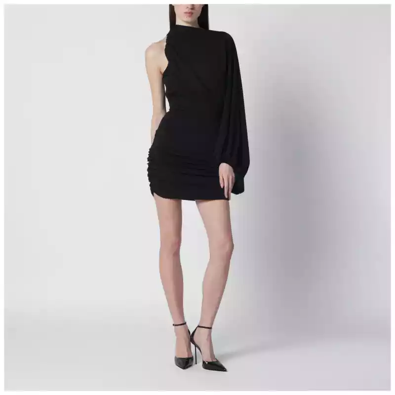 THE ANDAMANE Black one-shoulder mini dress