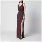 THE ANDAMANE Aubergine silk-blend long dress