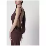 THE ANDAMANE Aubergine silk-blend long dress