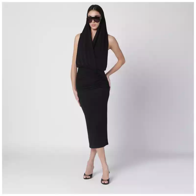 THE ANDAMANE Black Annie hooded midi dress