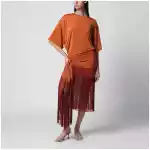 THE ANDAMANE Azul fringed mini jersey T-shirt dress in burnt orange