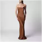 THE ANDAMANE Ninfea maxi sleeveless dress with ruffles in bronze polyester