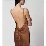 THE ANDAMANE Ninfea maxi sleeveless dress with ruffles in bronze polyester