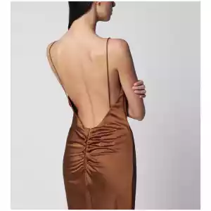 THE ANDAMANE Ninfea maxi sleeveless dress with ruffles in bronze polyester
