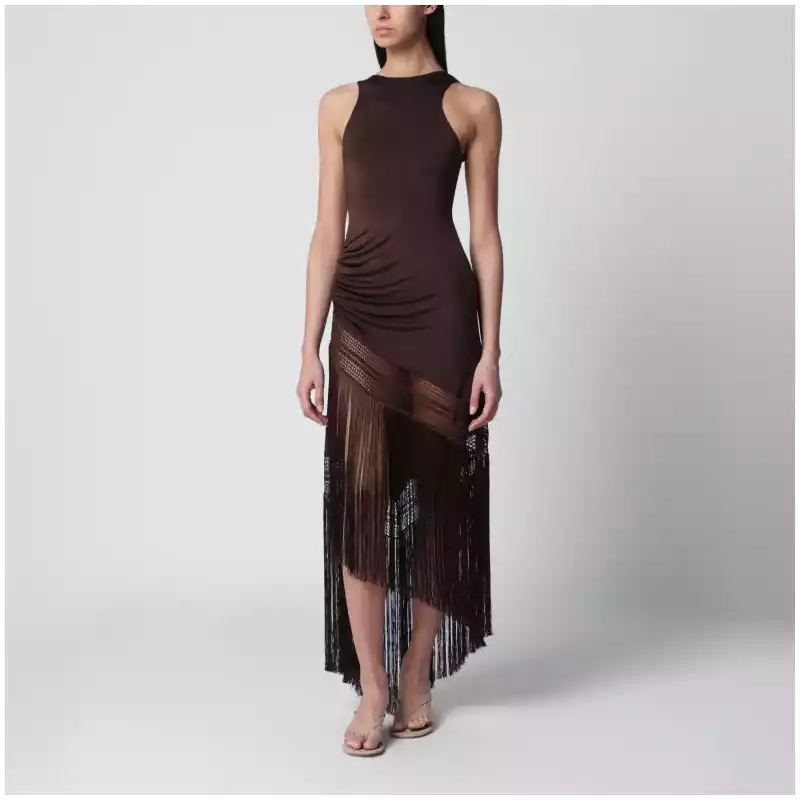 THE ANDAMANE Marisol sleeveless maxi dress in jersey, dark brown