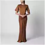 THE ANDAMANE Long Iris dress in bronze with gathered waist